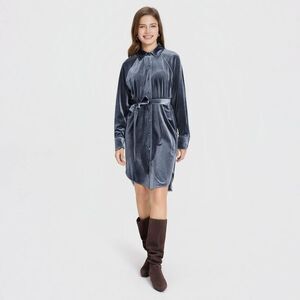 Universal Thread - Women's Long Sleeve Velvet Midi Shirtdress - Unive Navy Blue